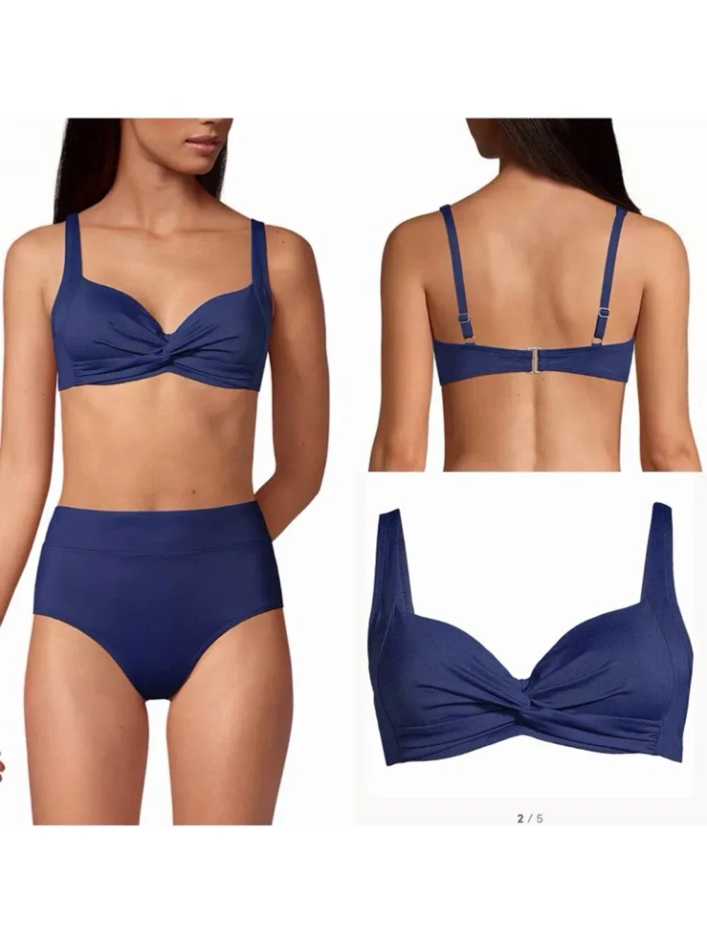 Lands End Bikini Swim Top Size 6 DDD Twist Front Deep Sea Navy Underwire Support - Picture 2 of 9